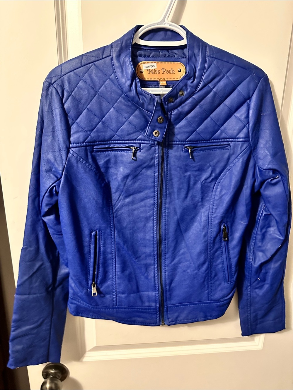 Miss Posh Women's Quilted Electric Blue Faux Leather Jacket
